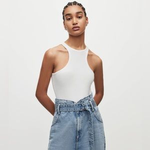 All Saints White Halter Neck Robbed Bodysuit